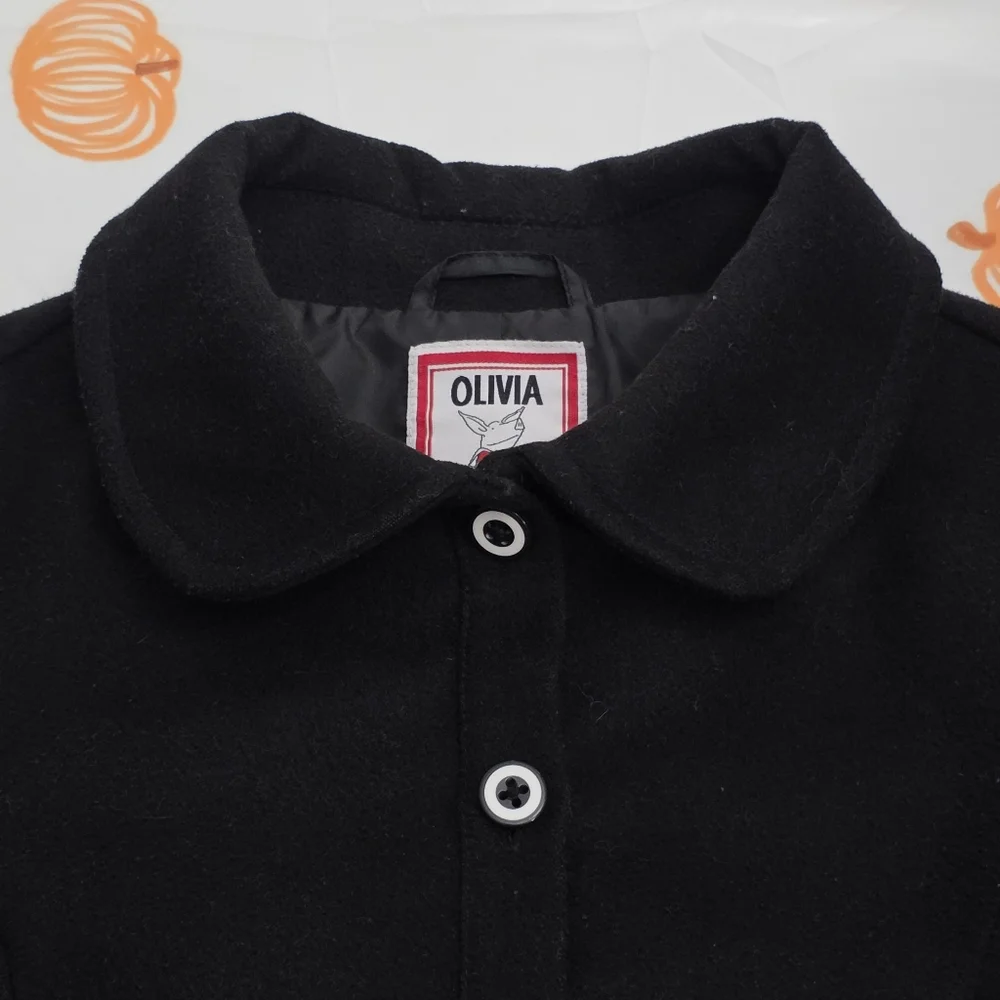 Girls Gymboree Olivia Pig Black Fashion Coat with White Accents Size Large 10/12